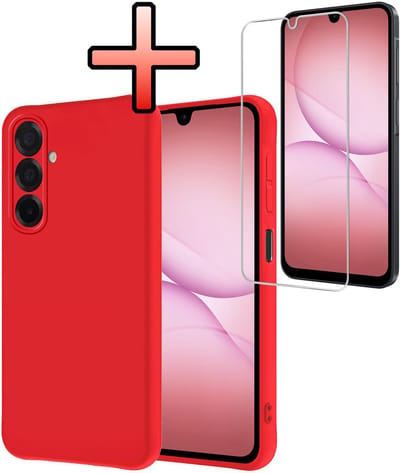 Hoesje - Met Screenprotector - Geschikt voor Samsung Galaxy A17 - Sterk & Shockproof - Back Cover - Siliconen Case - Telefoon Hoes - Rood