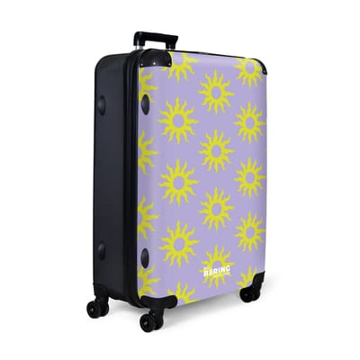 NoBoringSuitcases.com® - Koffer groot - Reiskoffer lichtgewicht - Paars met gele zonnen - Rolkoffer met 4 wielen - Grote trolley XL - 98 liter bagage