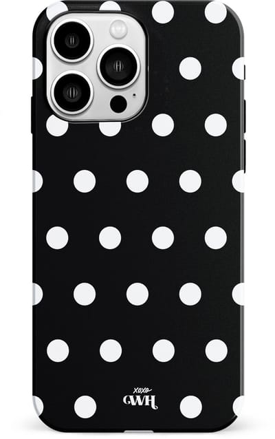 xoxo Wildhearts Polka Dots (Zwart) - Double Layer - Hoesje geschikt voor iPhone 13 Pro hoesje - Hard case met stippen patroon - Beschermhoes - Shockproof case - Stippatroon - Zwart / Wit