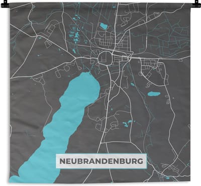 Wandkleed - Wanddoek - Blauw – Duitsland – Plattegrond – Stadskaart – Kaart – Neubrandenburg - 180x180 cm - Wandtapijt
