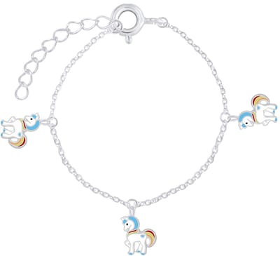 Joy|S - Zilveren eenhoorn armband - pony armband - 14 cm + 2 cm - 3 unicorn bedels - voor kinderen