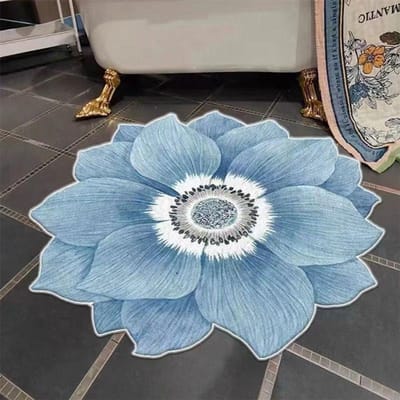 Tapis à fleurs absorbant et antidérapant, 1 pièce, pour salle de bain, Lotus bleu Bauhinia, salon, chambre à coucher, vestiaire 60*60cm bleu