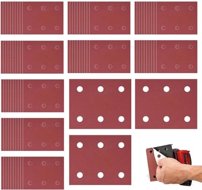 Schuurpapier, 90 stuks, 115 x 101 mm, 6 gaten, klittenband, 40, 60, 80, 100, 120, 150, 180, 240, 320, rechthoekig, voor vlakschuurmachine, hout, metaal
