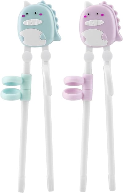 2 paar kinderstokjes om te eten, Chinese eetstokjes set, eetstokjes kinderen leerstokjes voor beginners en peuters, Kids chopsticks, dinosaurussen