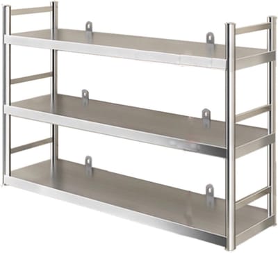 Keukenopbergrek Wandmontage - RVS Planken - Keuken Organiseren - Versterkt Draagontwerp - 60x35x85cm - Zilverkleurig