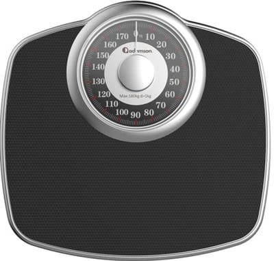 Adamson A25 personenweegschaal voor lichaamsgewicht - tot 180 kg - 5,3” wijzerplaat op 31x30 CM platform - antislip rubberen oppervlak - analoge personenweegschaal - 20 jaar garantie - zilver
