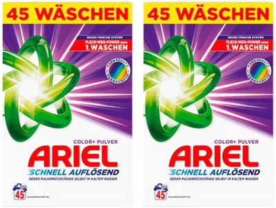 Ariel Color+ Pulver – 45 Wasbeurten – Schnell Auflösend – Colorwaschmittel – Voordeelpak 2×