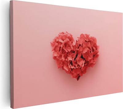 Artaza Canvas Schilderij Hart Bloemen - 30x20 cm - Klein - Muurdecoratie Roze Bloemen - Schilderijen Op Canvas Liefde