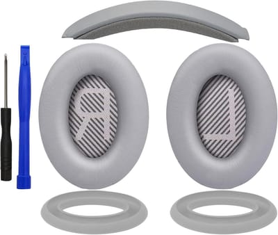 Vervangingskit voor Over-Ear Hoofdtelefoons met Oorkussen, Hoofdband en Siliconen Beschermhoes - Geschikt voor Bose QuietComfort 35 en QC35 II - Zilver