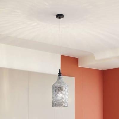 Lindby - hanglamp - 1licht - Glas, metaal - H: 46.6 cm - E27 - rookgrijs, zwart