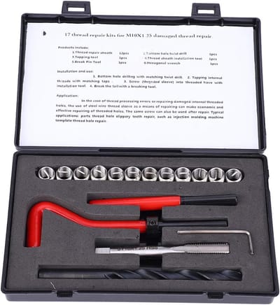 17pcs Thread Repair Kit, Length M10x1.25, Twisted 2D Stainless Steel Screw Thread Drill Wrench Conversion Kit for Helicoil Repair Kits, Inch mm Units