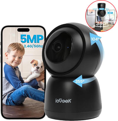 ieGeek SC1 Pro Beveiligingscamera binnen - 5MP Ultra HD - Huisdiercamera met app - Beveiligingscamera's - Wifi Camera APP - Volgt beweging en geluidsdetectie - Bewakingscamera - 2.4/5 GHz - Zwart