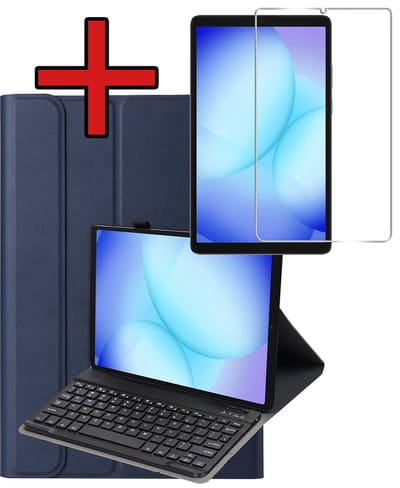 Hoes - Geschikt voor Samsung Galaxy Tab A9 - Met Screenprotector - Toetsenbord Case - Keyboard Book Cover - Hoesje - Donkerblauw