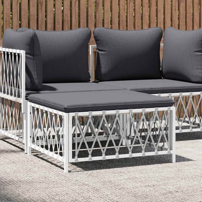 vidaXL - Tuinvoetenbank - met - kussens - geweven - stof - wit