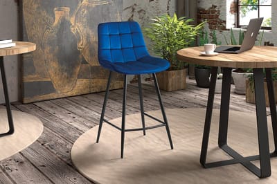 Counterstoel - Barstoel 'Juta' in stof fluweel Blauw (2 per doos)