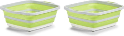 2x Wit/groene opvouwbare afwasteil/afwasbakken met snijplank 40 x 32 cm - Zeller - Keukenbenodigdheden - Afwassen - Afwasbakken/afwasteilen opvouwbaar