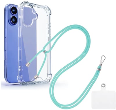 Shock Proof Case Hoes Geschikt voor iPhone 16 Plus Hoesje Transparant Met universele Telefoonkoord mint - Cover - Nek Hanger - Koord Hoes