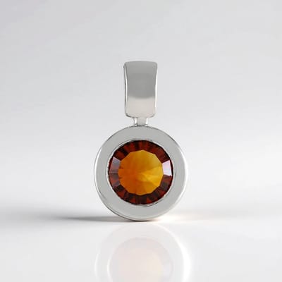 Cavill - Zilveren Hanger - 925 Sterling Zilver Platina Geplateerd - 1,639 ct Ronde Madeira Citrien - 8 mm - Elegante Monosono Collectie