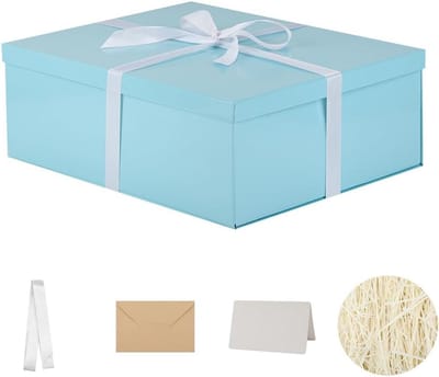 Luxe geschenkdoos met deksel Blauw Inclusief Vulling en Kaart voor Cadeaus