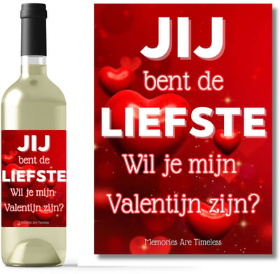 Wijnetiket Valentijnsdag Cadeau - Flesetiket "Jij bent de liefste" - A6 formaat