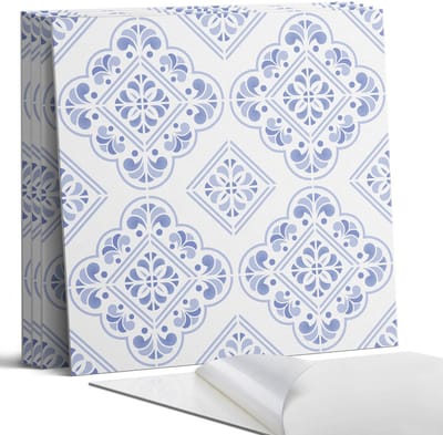 Coloray Wandpanelen Zelfklevend - Elegant decoratief patroon Zelfklevende Wandpanelen - 50 cm x 50 cm - Blauw Wandpaneel PVC - 4 stuks - Mozaïeken Wandpanelen Zelfklevend - Wandpanelen Keuken - Wandpaneel Badkamer