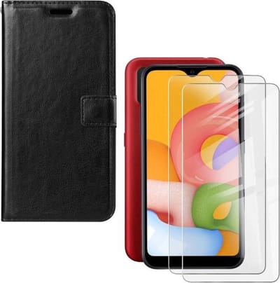 hoesje Geschikt voor: Samsung Galaxy M10 Portemonnee zwart met 2 stuks Glas Screen protector
