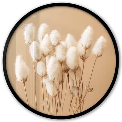 Poster in lijst Rond - Fotolijst 40x40 cm - Posters - Bloemen - Planten - Bruin - Pastel - Ronde posterlijst zwart - Decoratie - Wanddecoratie woonkamer - Muurdecoratie slaapkamer