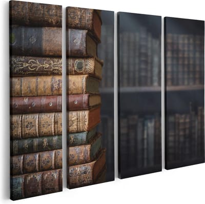 Artaza Canvas Schilderij Vierluik Oude Historische Boeken - Retro - 80x60 - Foto Op Canvas - Canvas Print