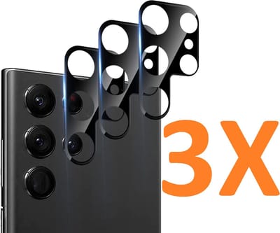 Camera Lens Glass Protector Gehard Glas beschermer - Zwart - 3X - Geschikt voor: Samsung Galaxy S22 Ultra