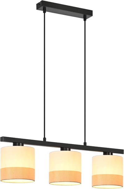 Glitzerlife - Hanglampen - Vintage Retro - 3xE27 - Höhenverstellbar - Stoff en Metaal - Ø14cm - Wit - Hanglamp voor Eetkamer Woonkamer Café