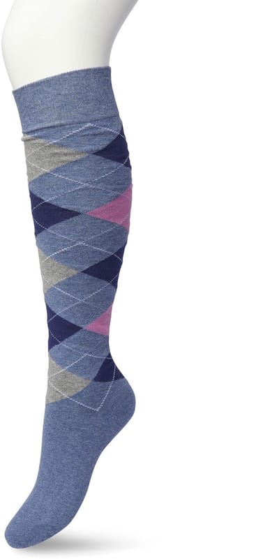 Bonnie Doon Dames Geruite Kniekousen Jeans Blauw maat 36/42 - Knie Kousen - Ruit Patroon - Ruitjes Print - Uitstekend draagcomfort - Argyle Knee High - Kniesokken - Zakt niet af - OEKO-TEX - Denim - Jeans Heather - BP211505.108
