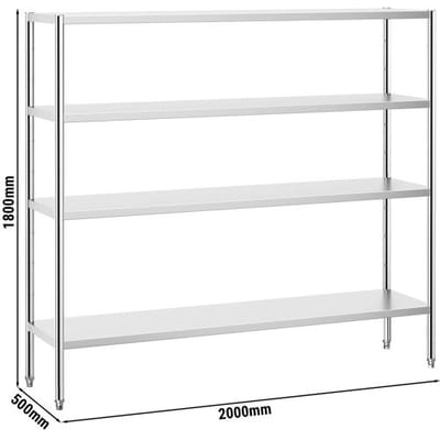 GGM Gastro Edelstahlregal PREMIUM - 2000x490mm - mit 4 Ablagen (VERSTELLBAR) Zilver