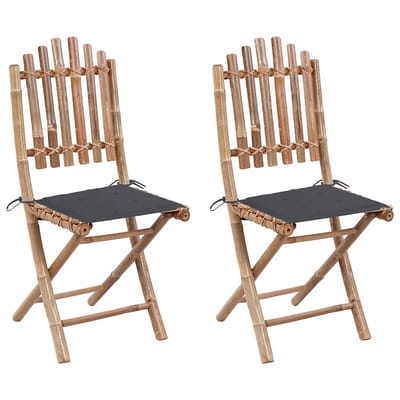 vidaXL - Opklapbare - stoelen - (2 - stuks) - met - kussens, - bamboe