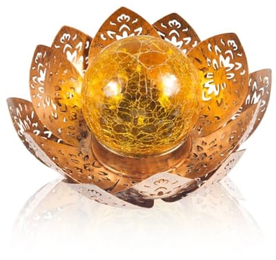 Zonne LED Tuinlampen | Lotus Bloem Lamp met Gebroken Glas Bal | Tuin Decoratie