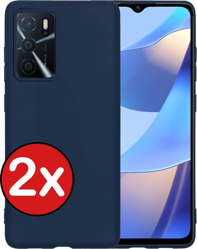 Hoesje - 2 Stuks - Geschikt voor OPPO A16 - Sterk & Shockproof - Telefoonhoes - Back Cover - Case Siliconen - Telefoon Hoes - Donkerblauw