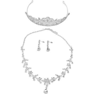 Bruidskroon Sieradenset Strass Zilverkleurige Legering Hypoallergeen Ketting Kroon Set white