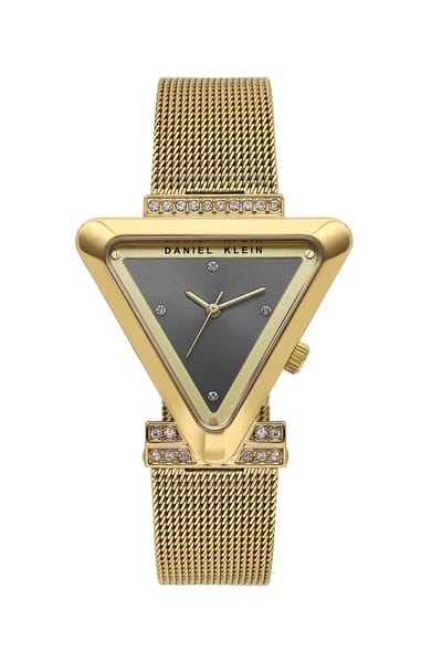 Daniel Klein DK.1.13963-5 - Horloge - Polshorloge - Analoog - Vrouwen - Dames - Milanese/Mesh stalen band - Driehoek - Metaal - Stippen - Goudkleurig - Zwart- Briljant