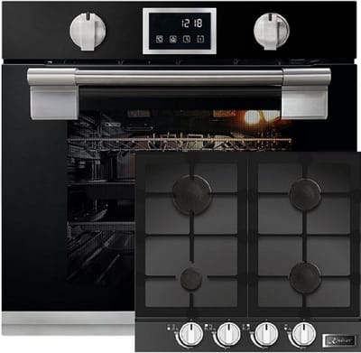Kaiser - Inbouwoven - EH 6338 s - gaskookplaat - KCG 6387 Turbo - pyrolytische oven - 11 functies -Turbo - glaskeramische gaskookplaat 60 cm