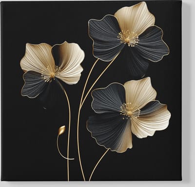 Vierkant Canvas Schilderij - Bloemen - Bloem - Zwart en Goud - 40x40x2 cm