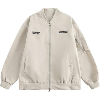 Retro Rits Geborduurde Opstaande Kraag Jas voor Mannen en Vrouwen in de Herfst Los en Veelzijdig Koppel Baseball Uniformen 2XL white