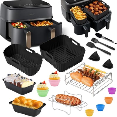 DailySupplies® Airfryer Accessoires - Siliconen Bakje - Bakpapier - Zwart