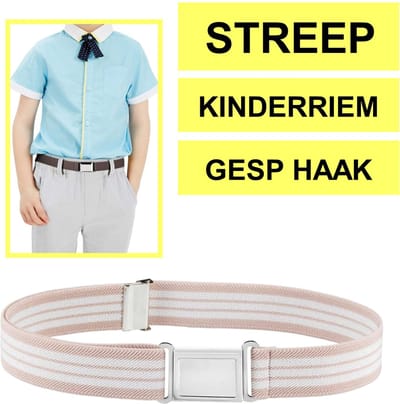 Fako Fashion - Kinderriem Elastisch Magnetisch - Elastische Riem Voor Kinderen - Rekbare Riem - Broekriem - Stretch Riem - Streep Roze/Wit