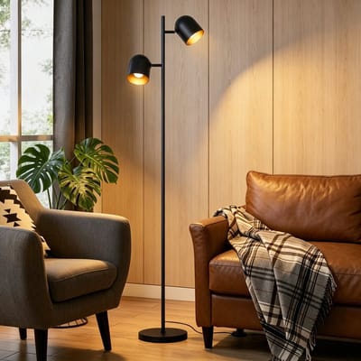 NETTLIFE Vloerlamp E14 - 2-Lichts - Zwart & Goud - Vintage Industrieel Design - met Voetschakelaar - 350° Draaibaar - 145 cm- voor Woonkamer | Slaapkamer | Studie - zonder Lichtbron