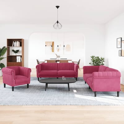 vidaXL - 3-delige - Loungeset - fluweel - wijnrood