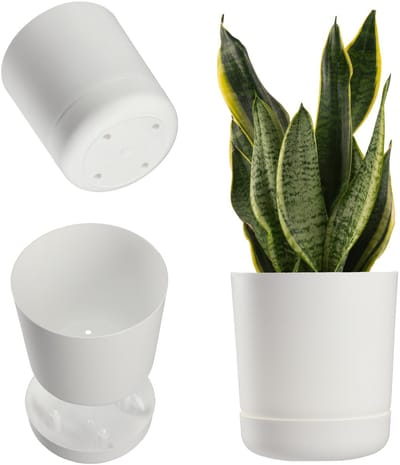 KADAX Bloempot met onderzetter, kunststof plantenpot, minimalistische plantenbak, decoratieve pot voor bloemen, cactussen en kruiden (13 cm, wit)