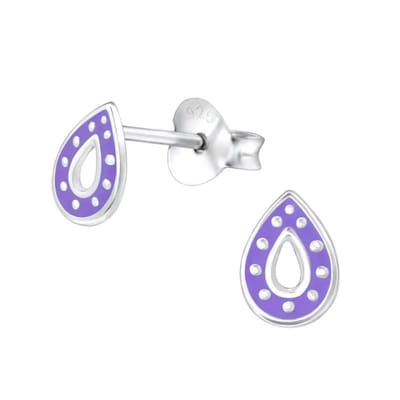 Aramat Jewels | Oorbellen | Zilveren Druppel Oorbellen – 6x5mm – Paars of Blauw Emaille | Paars | |5mm | Zilver | Kinderen | Verkleurd niet