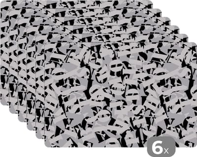 Placemat - Placemats kunststof - Letters - Alfabet - Patronen - Zwart Wit - 45x30 cm - 6 stuks - Hittebestendig - Anti-Slip - Onderlegger - Afneembaar
