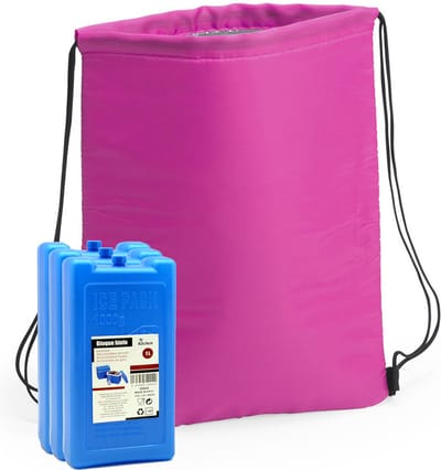 Koeltas rugtas roze met rijgkoord cm met 2x koelelementen - 32 x 42 cm