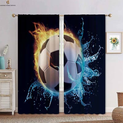 Eau, Feu, Football, Basketball, Rideaux Imprimés Cool Adaptés pour Chambre, Salon, Cuisine Rideaux Décoratifs 2 Pièces W50xH130(CM)x2PCS&Rod pocket black