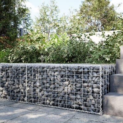 Schanskorf Met Deksel - Stenen Mand - Tuin Decoratie - Verzinkt Ijzer Frame - 100x100x50 cm - Zilver